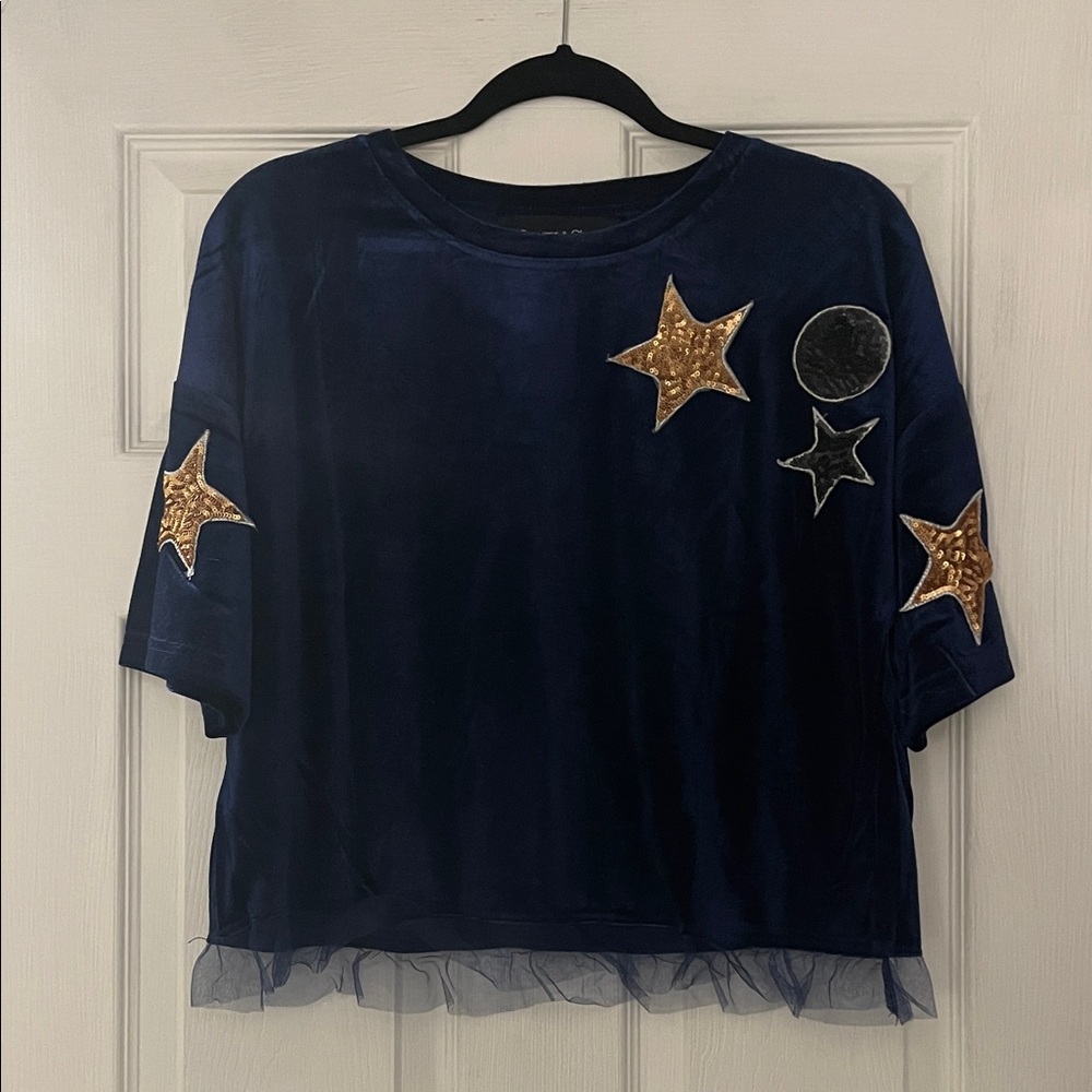 Spencer & Olivia Navy Blue Star Embellished Women's Top